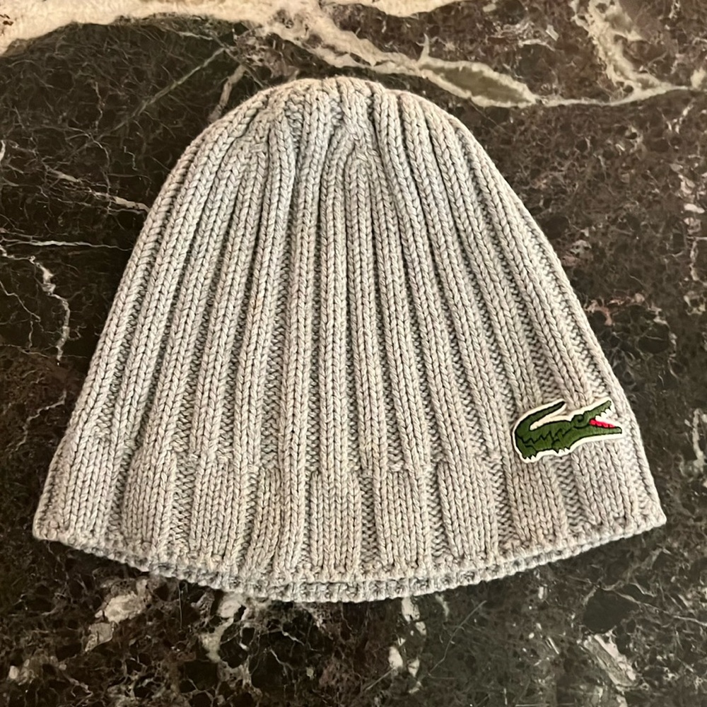 Lacoste Grey Knit Beanie Hat